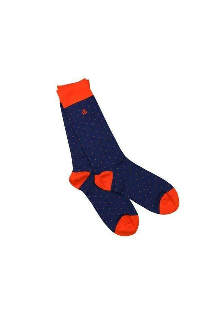 Spotted Bamboo Socks - Orange/Navy