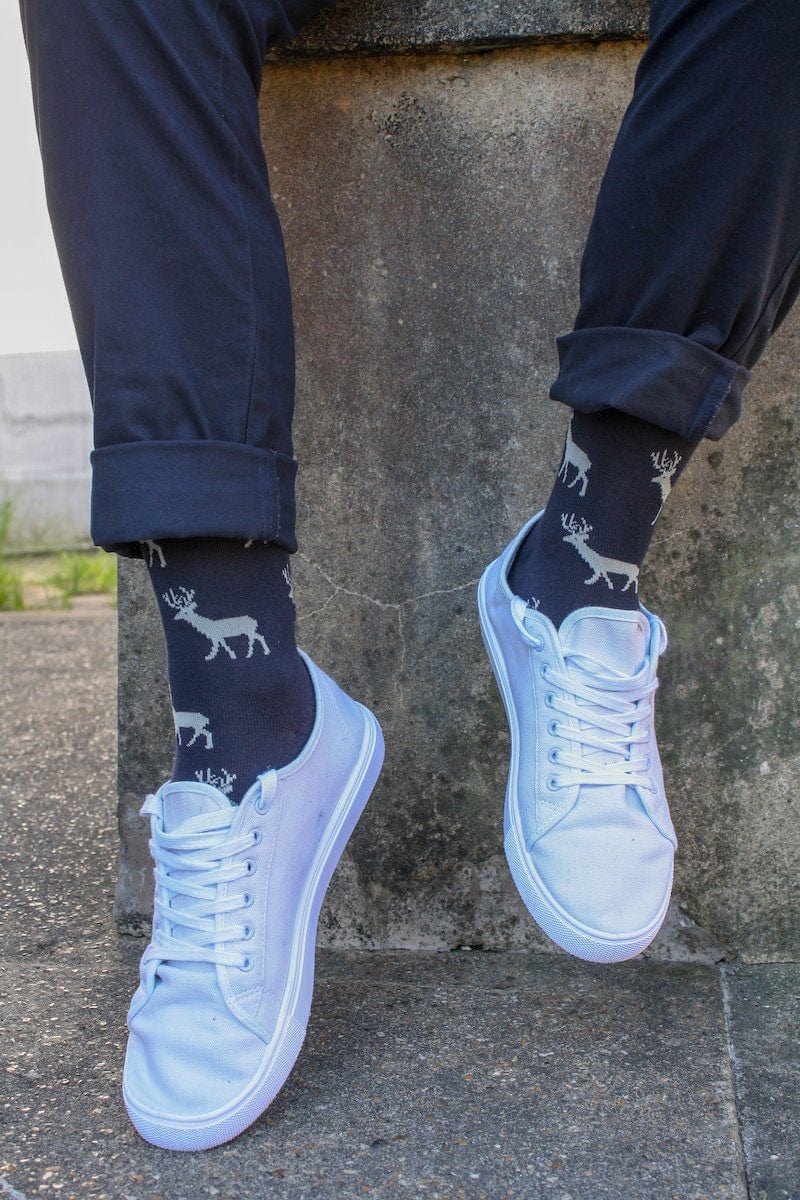 Stag Bamboo Socks - Navy/Cream - Image 2