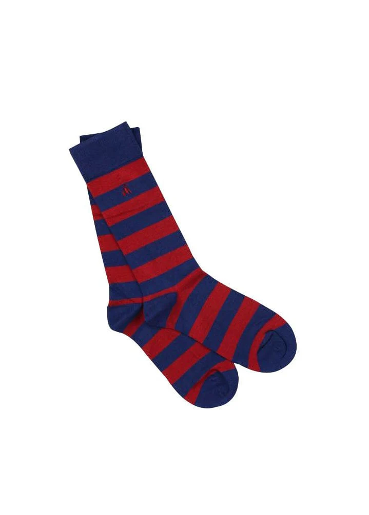 Striped Bamboo Socks - Burgundy/Blue