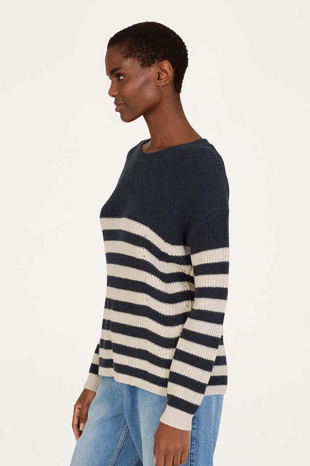 Gianna Organic Cotton Striped Jumper - Navy - Image 3