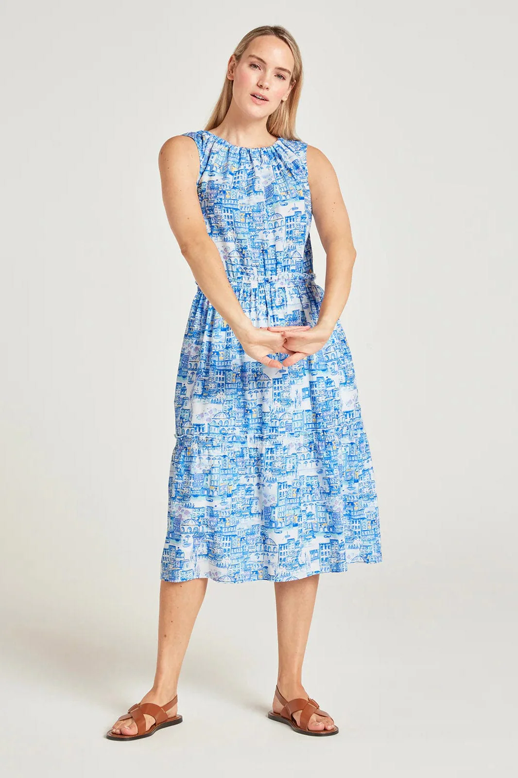 Imogen Organic Cotton Toile De Jouy Dress - Azure Blue - Image 3