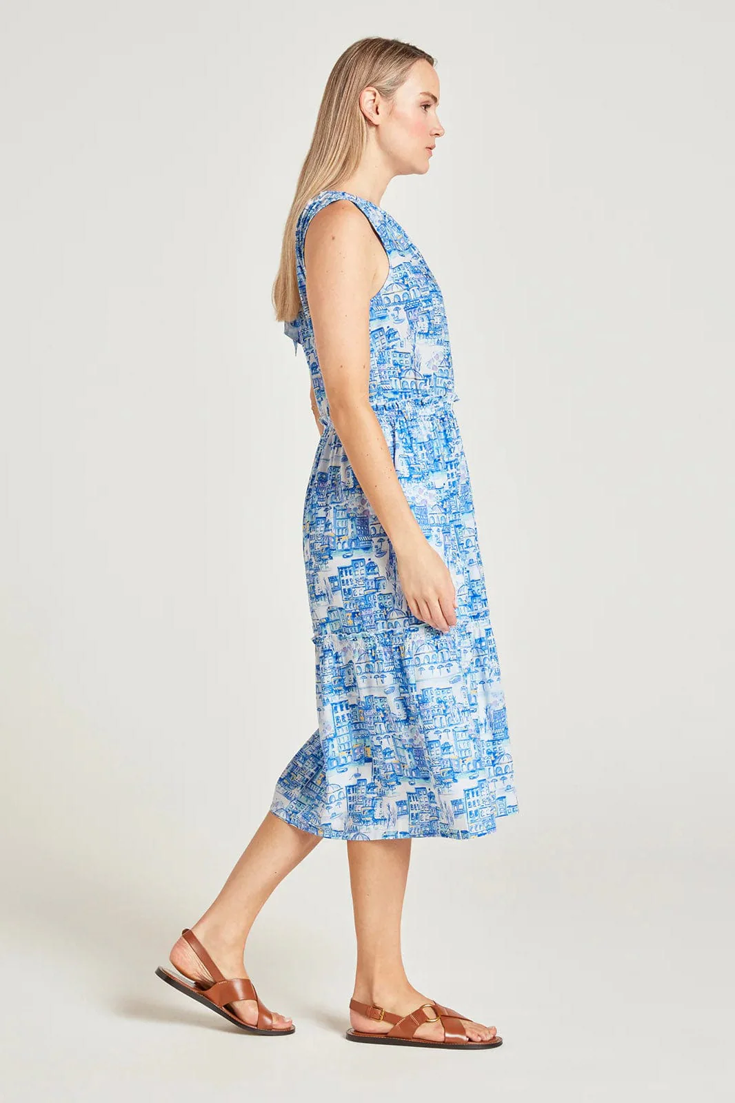 Imogen Organic Cotton Toile De Jouy Dress - Azure Blue - Image 4