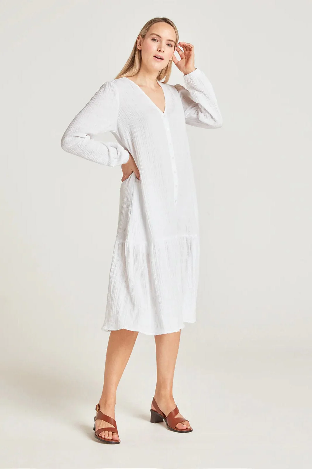 Laelia Organic Cotton Cheesecloth Midi Dress - White - Image 3