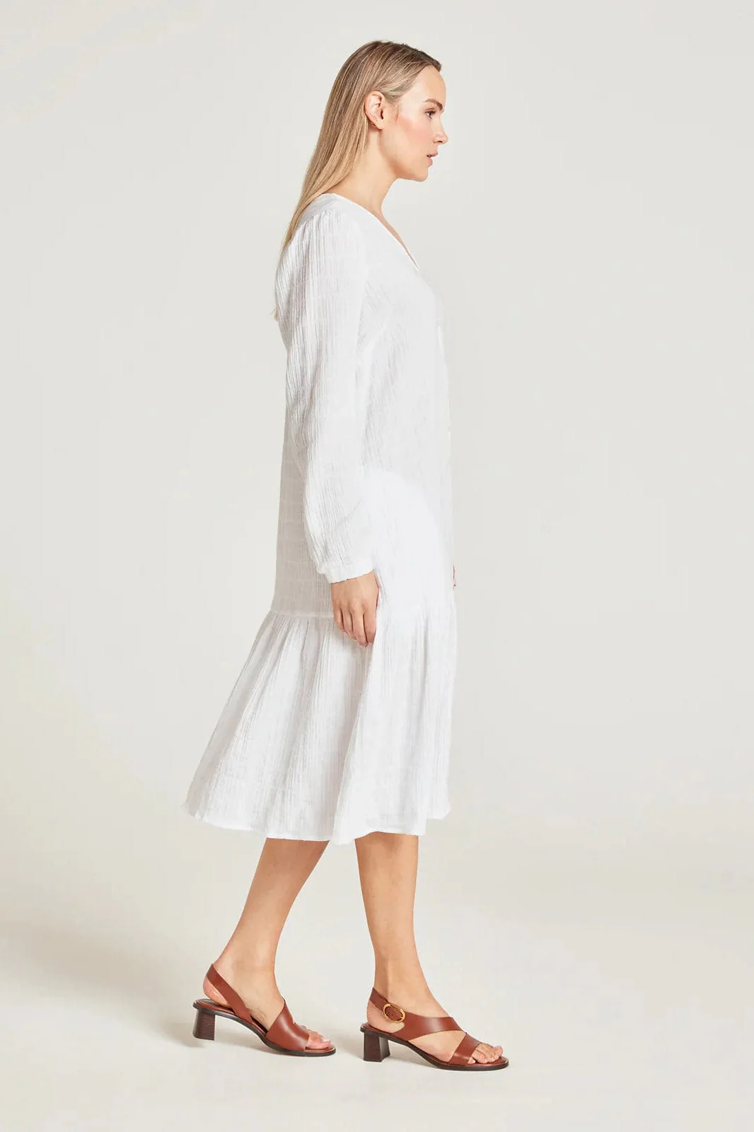 Laelia Organic Cotton Cheesecloth Midi Dress - White - Image 4