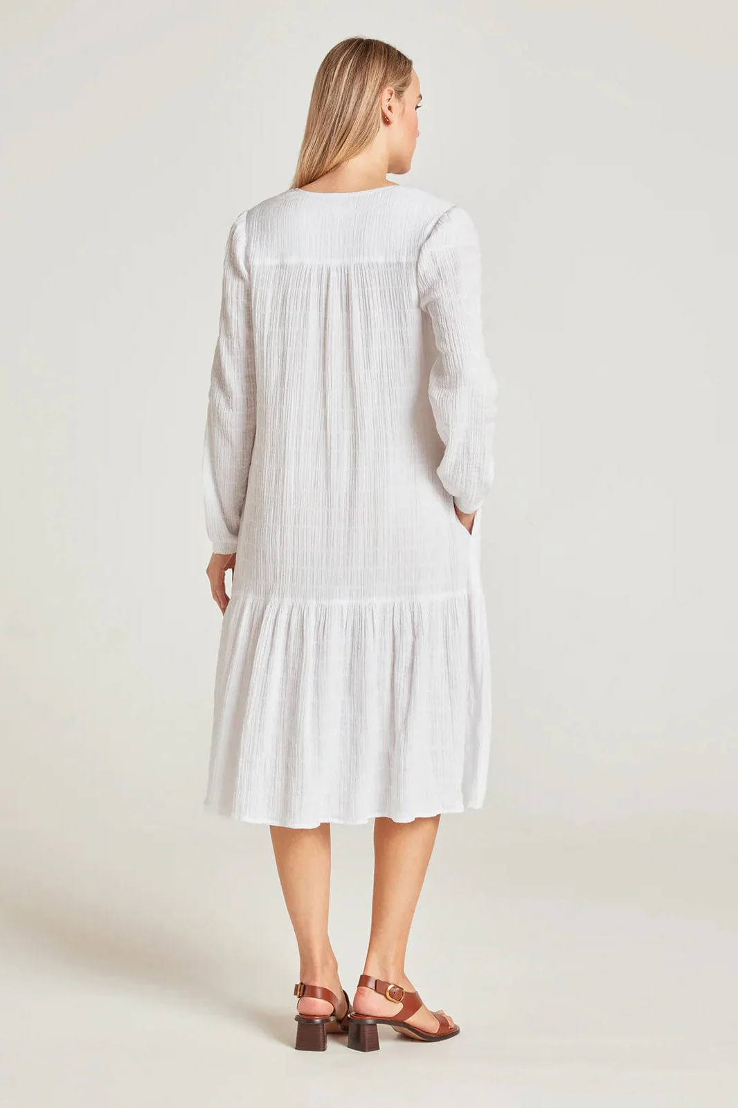 Laelia Organic Cotton Cheesecloth Midi Dress - White - Image 5