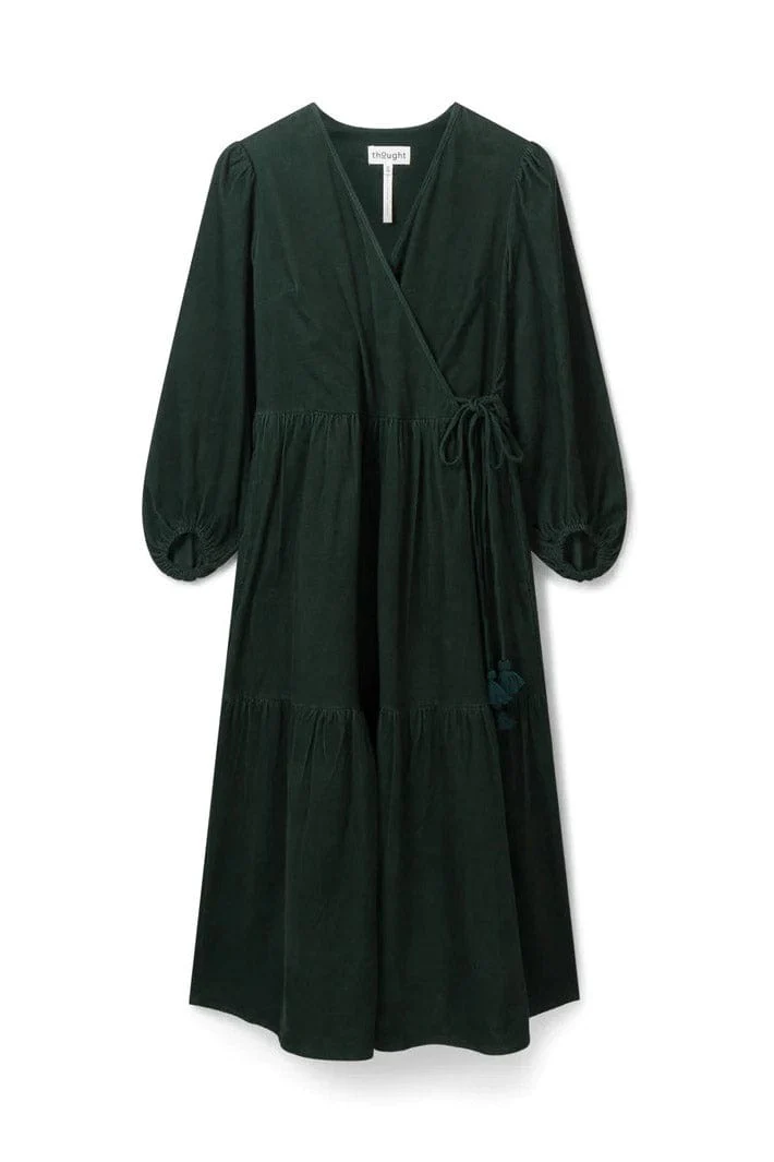 Milou Organic Cotton Corduroy Wrap Dress - Forest Green