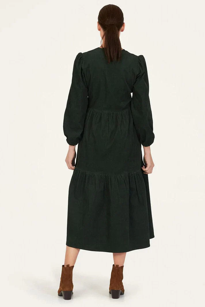 Milou Organic Cotton Corduroy Wrap Dress - Forest Green - Image 4