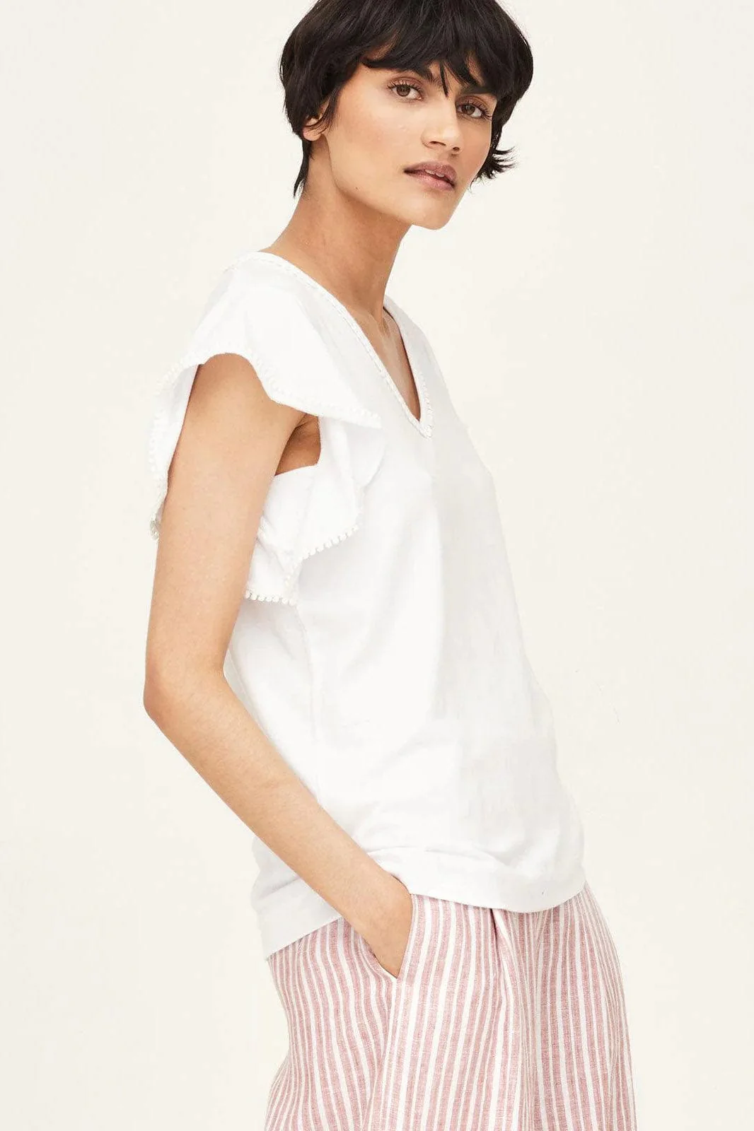 Peyton Pom Pom Trim Top - White - Image 3