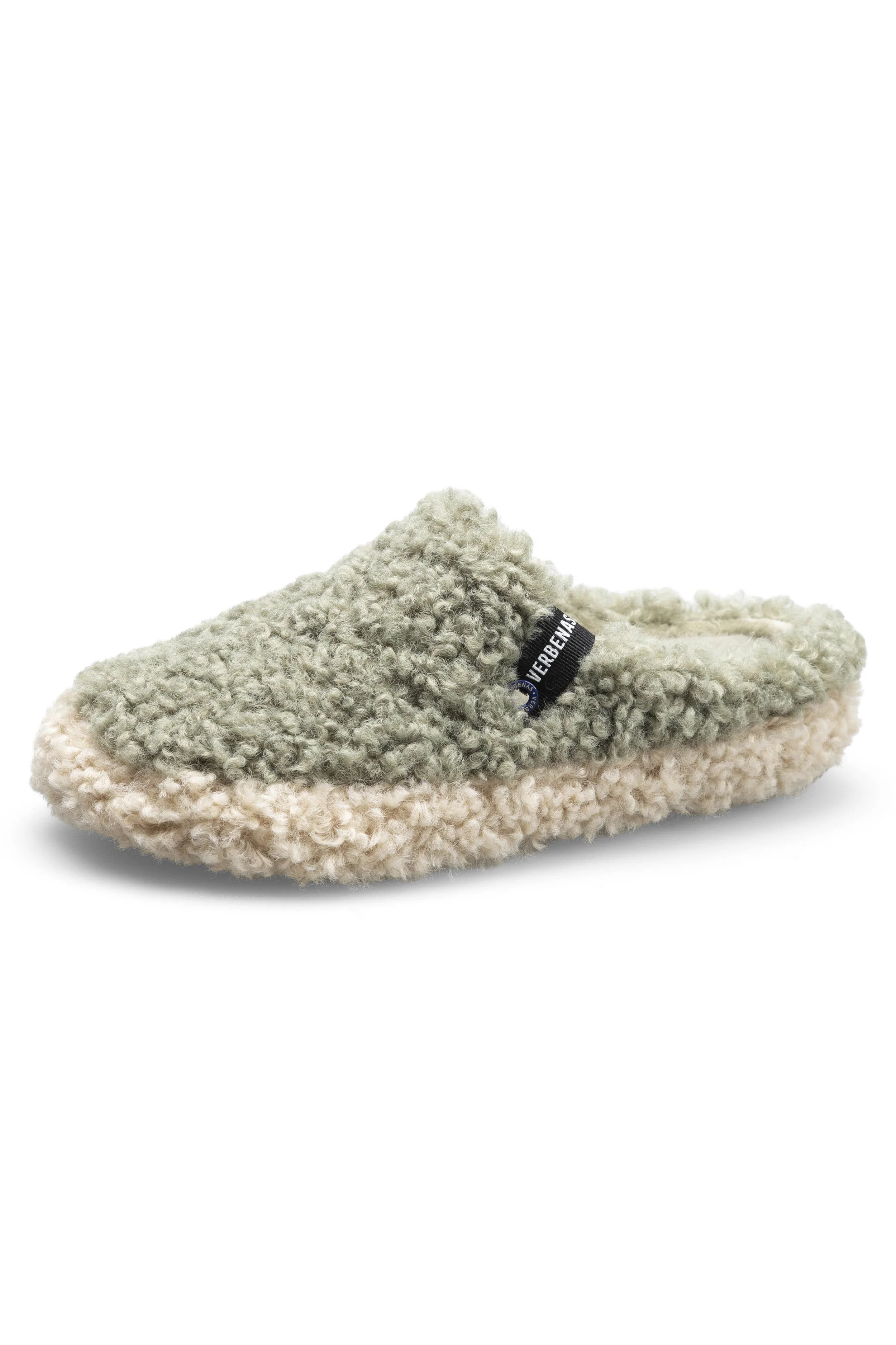 Yuma Curly Contrast Mule Slippers - Verde/Beige