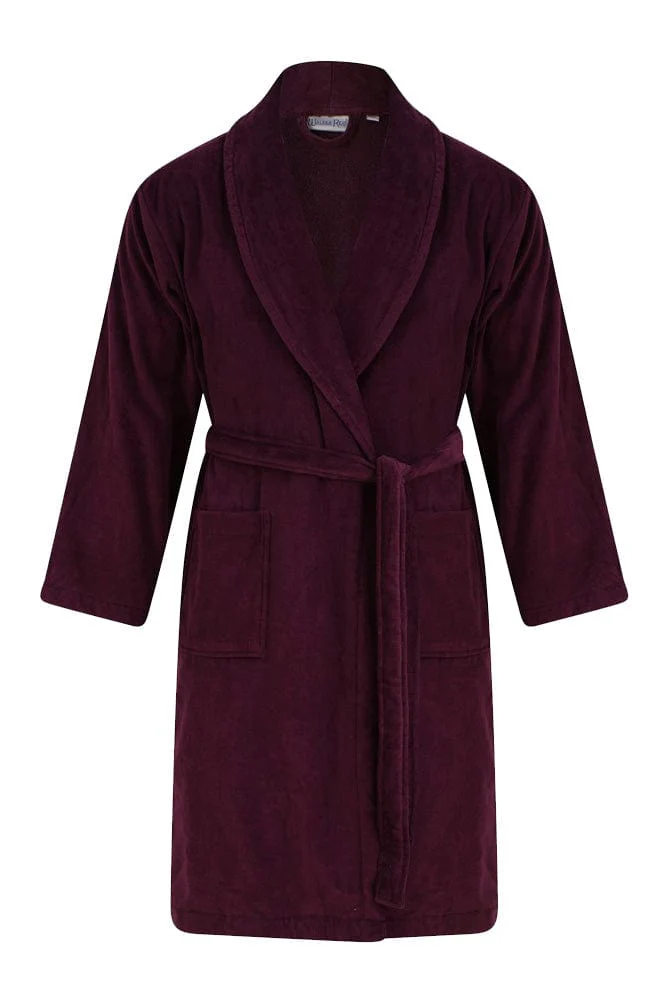Luxury Cotton Velour Dressing Gown - Burgundy