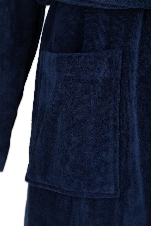 Luxury Cotton Velour Dressing Gown - Navy - Image 3
