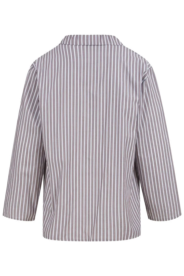 Stripe Long Sleeve Pyjama Set - Grey/Red - Image 3