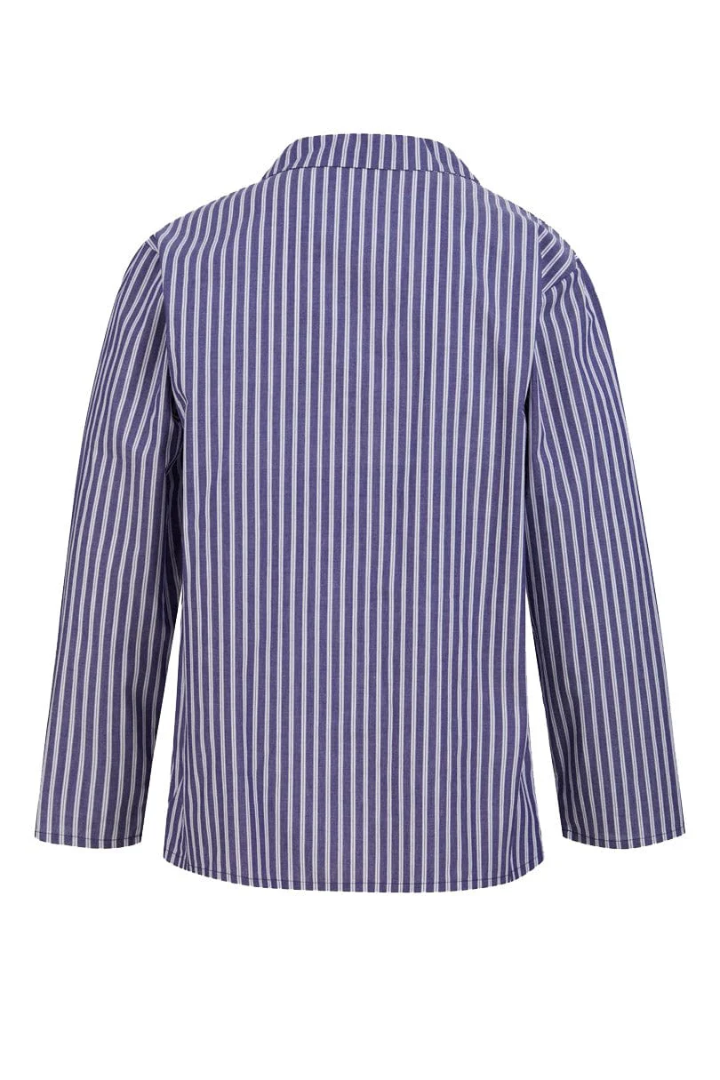 Stripe Long Sleeve Pyjama Set - Navy/White - Image 3