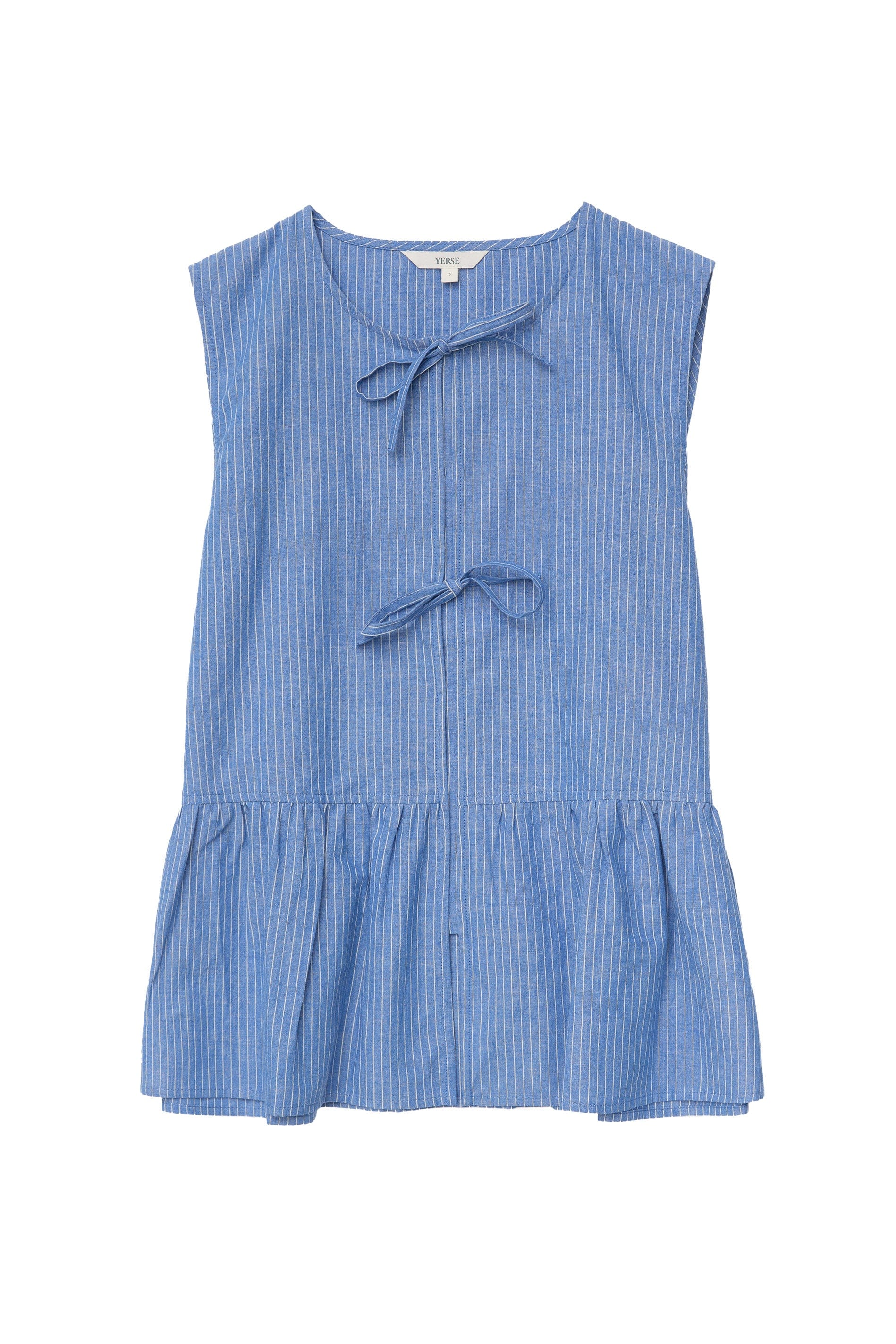 Ava Cotton/Linen Pinstripe Peplum Top - Blue Stripes