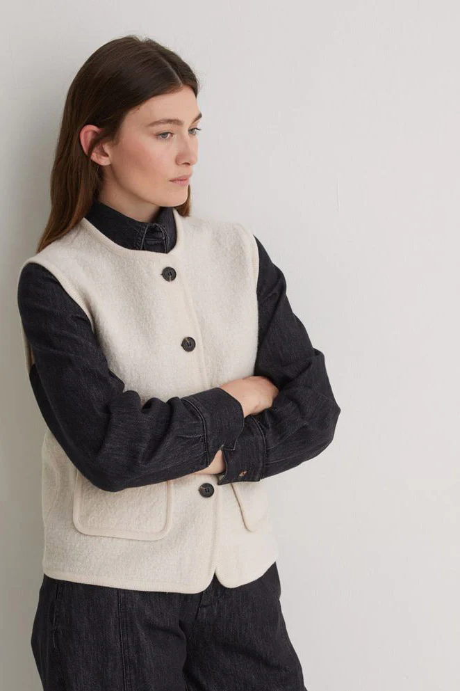Boiled Wool Blend Vest - Ecru - Image 2