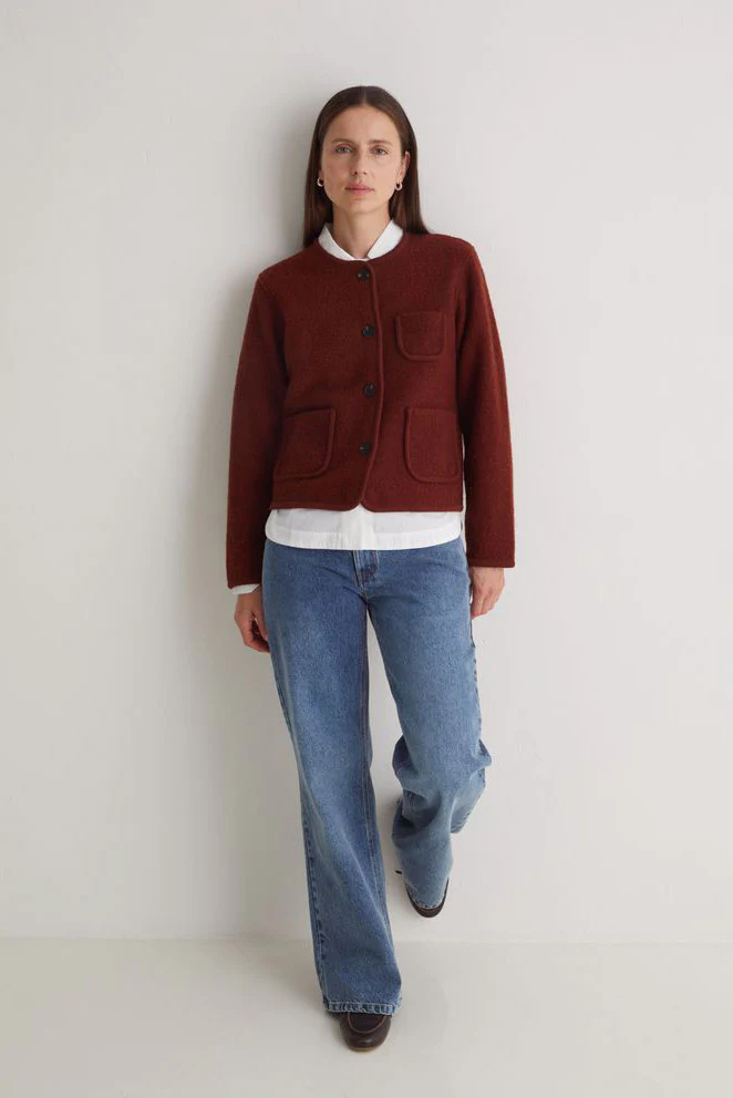 Boiled Wool Short Jacket - Rust