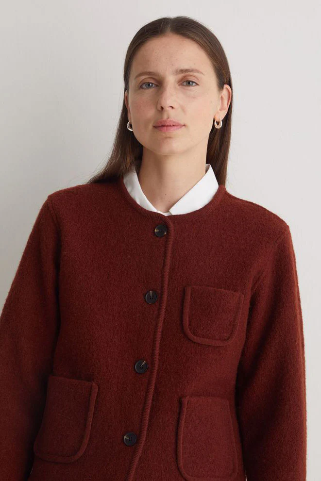 Boiled Wool Short Jacket - Rust - Image 4