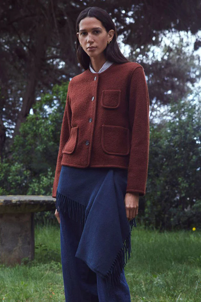 Boiled Wool Short Jacket - Rust - Image 5