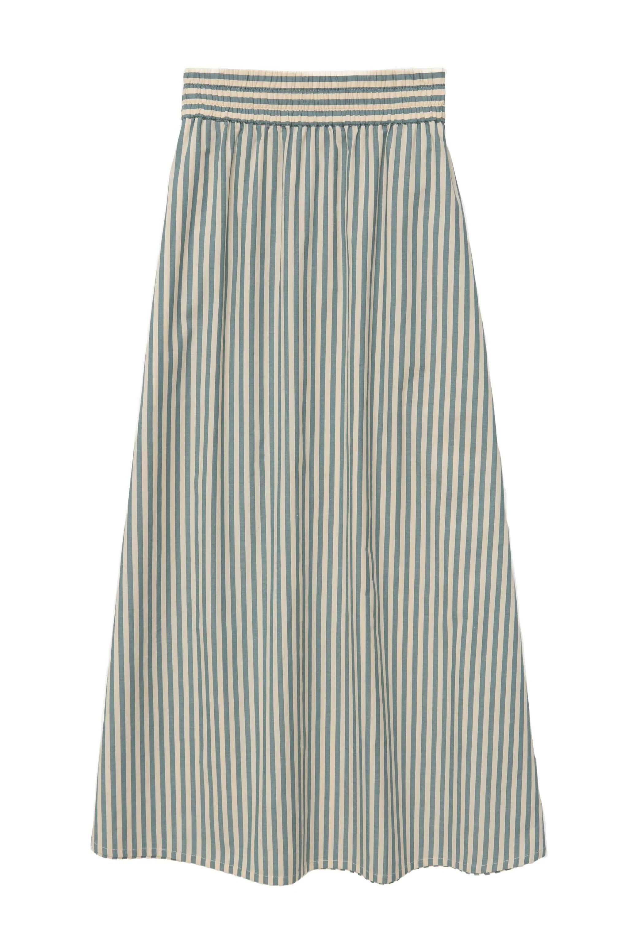 Bubble Cotton Stripe Midi Skirt - Green
