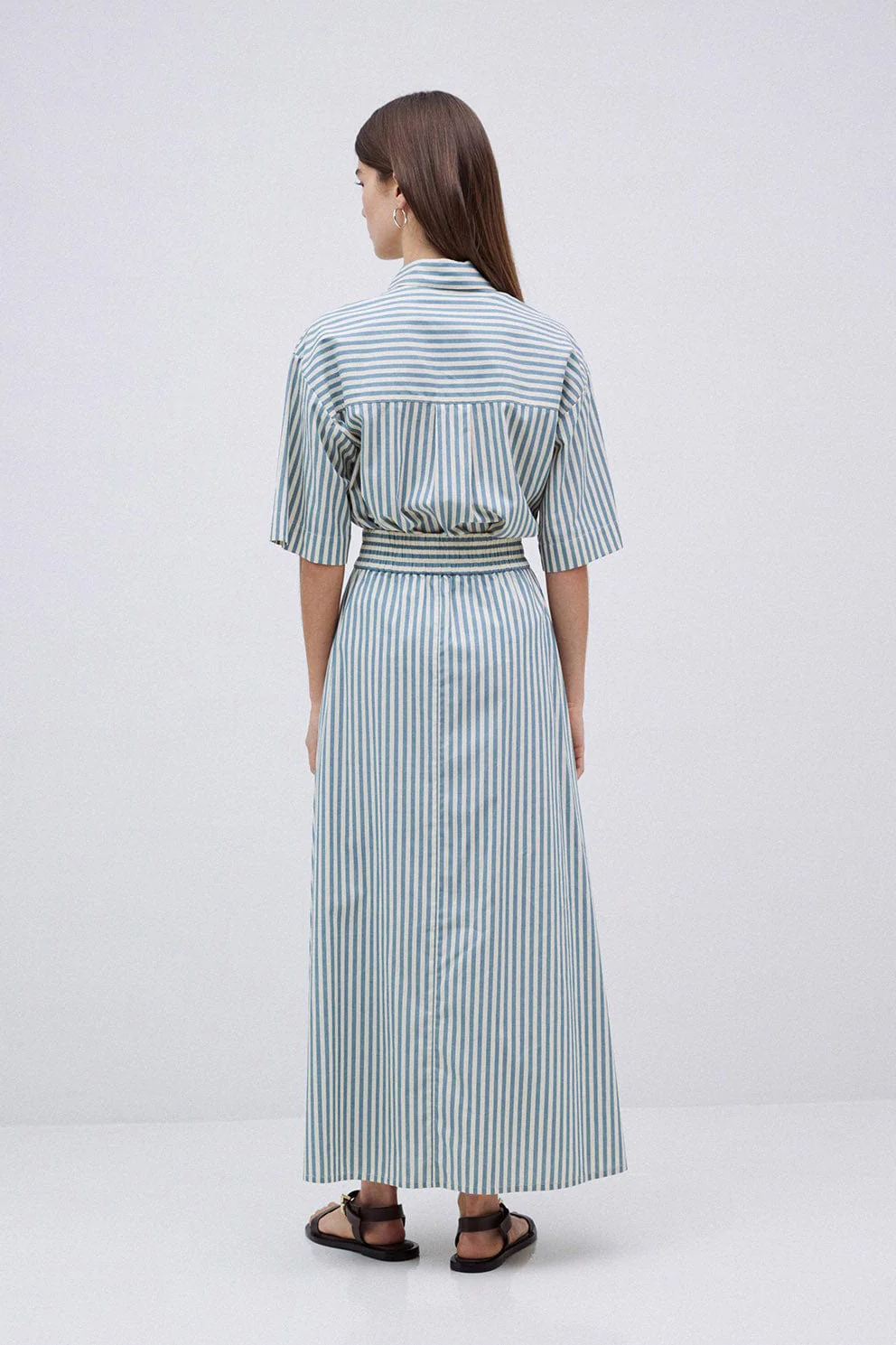 Bubble Cotton Stripe Midi Skirt - Green - Image 3