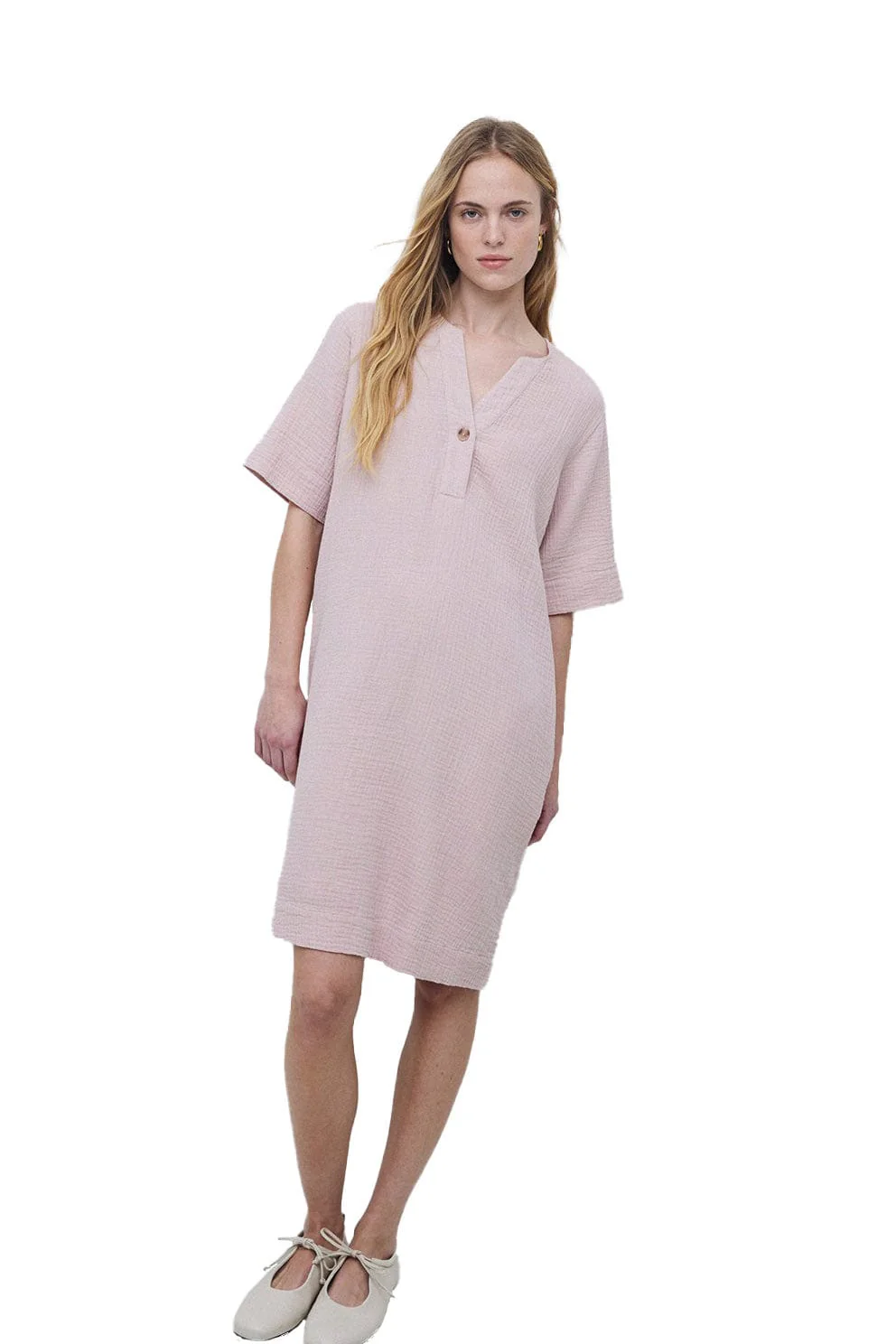 Camelia Cotton Gauze Dress - Pale Pink