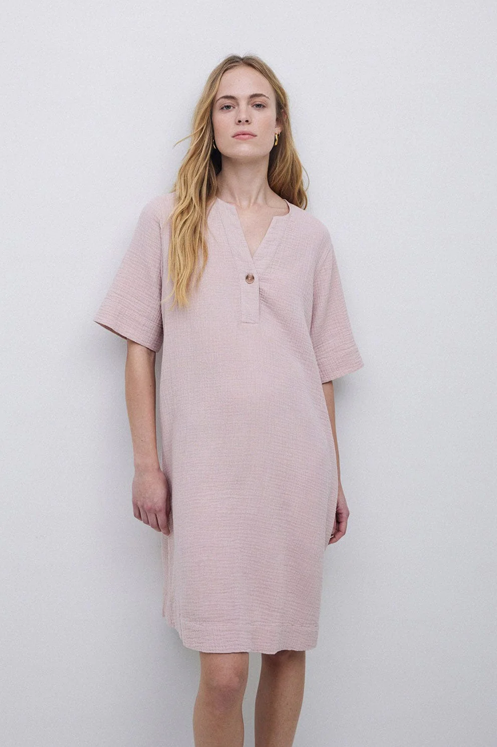 Camelia Cotton Gauze Dress - Pale Pink - Image 2