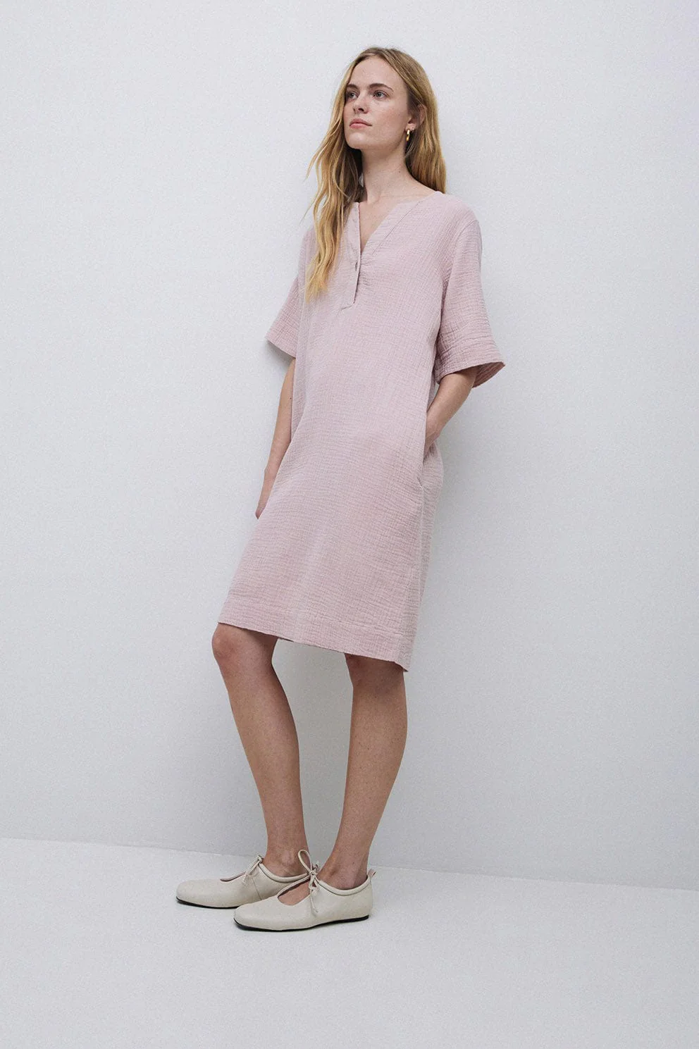 Camelia Cotton Gauze Dress - Pale Pink - Image 5