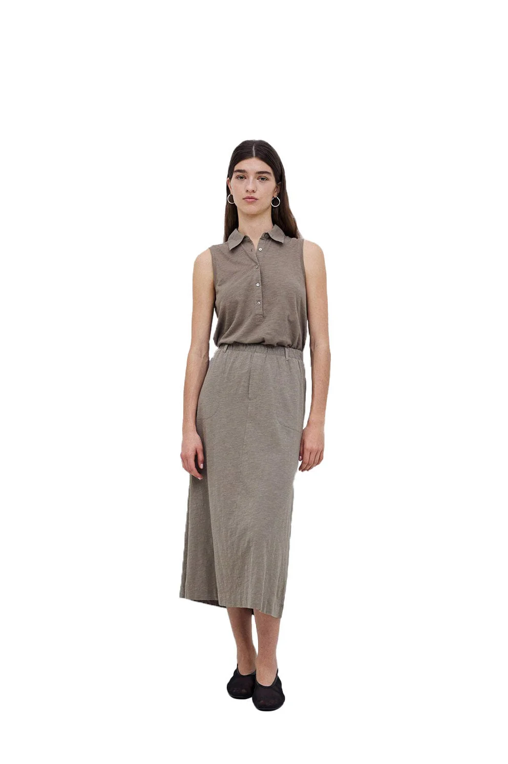 Claudie Cotton/Linen Midi Skirt - Kaki