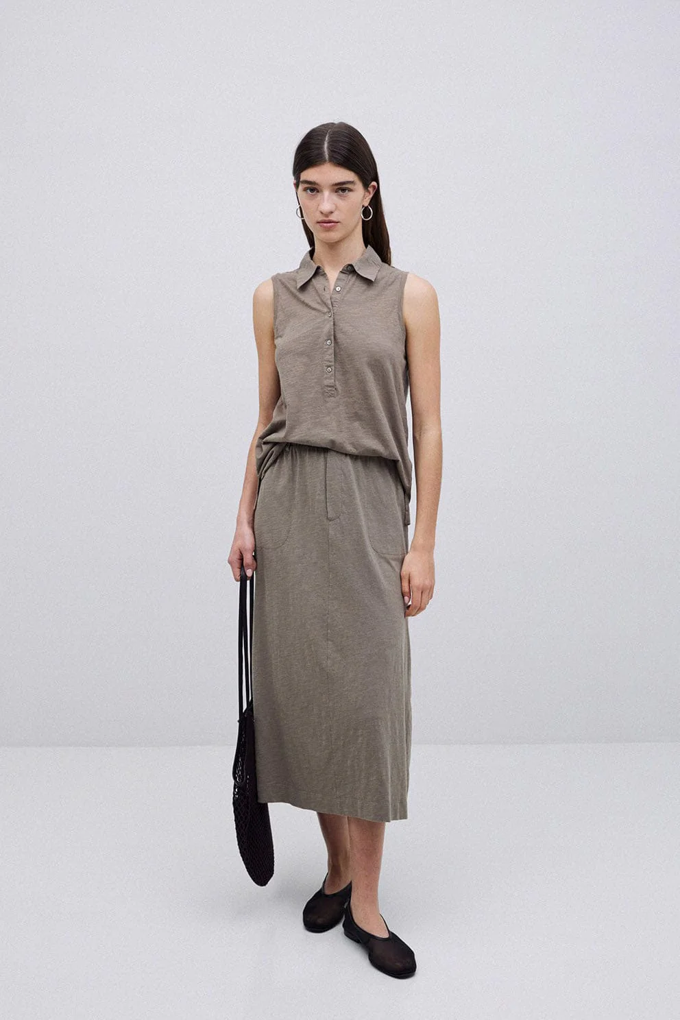 Claudie Cotton/Linen Midi Skirt - Kaki - Image 2