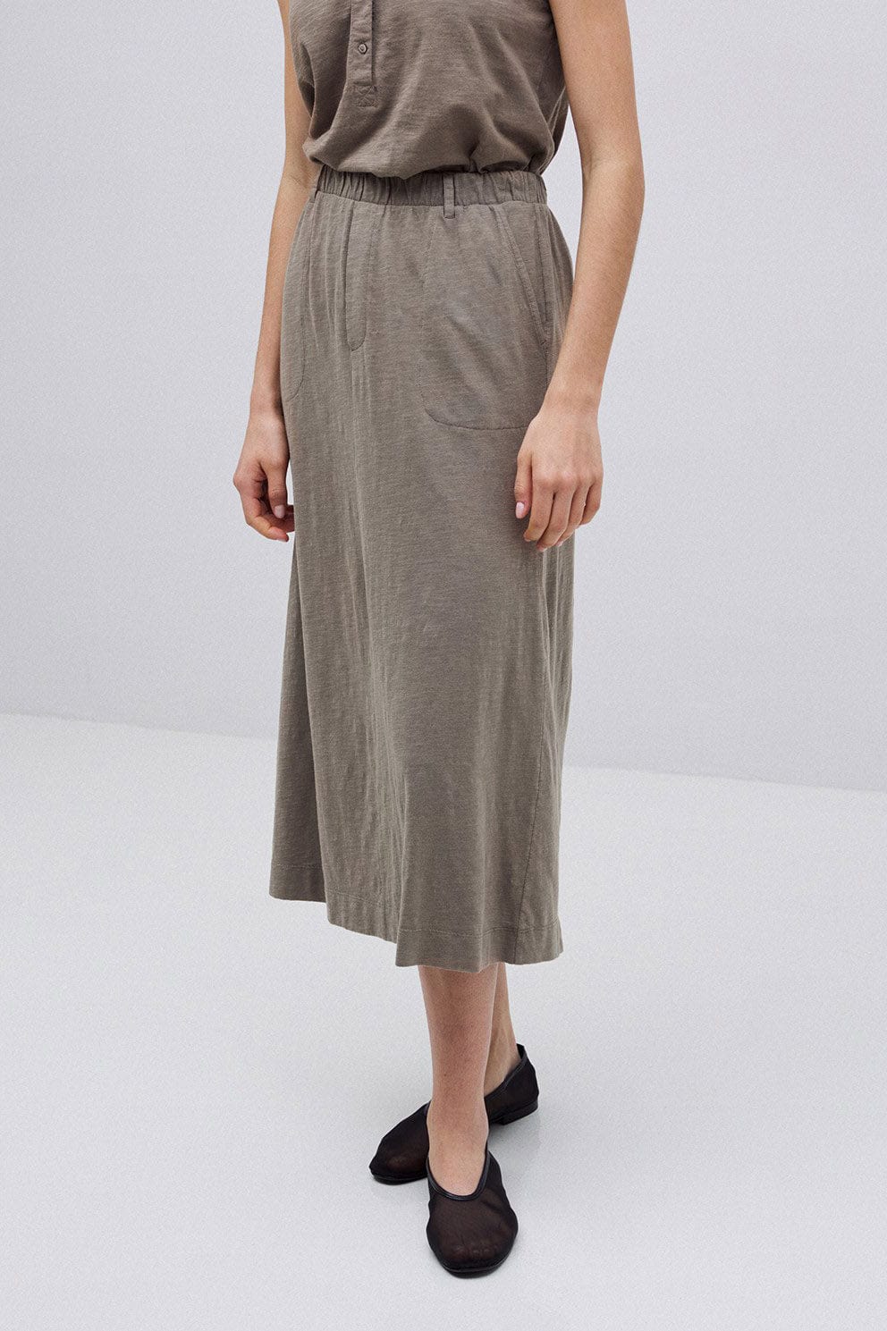 Claudie Cotton/Linen Midi Skirt - Kaki - Image 4