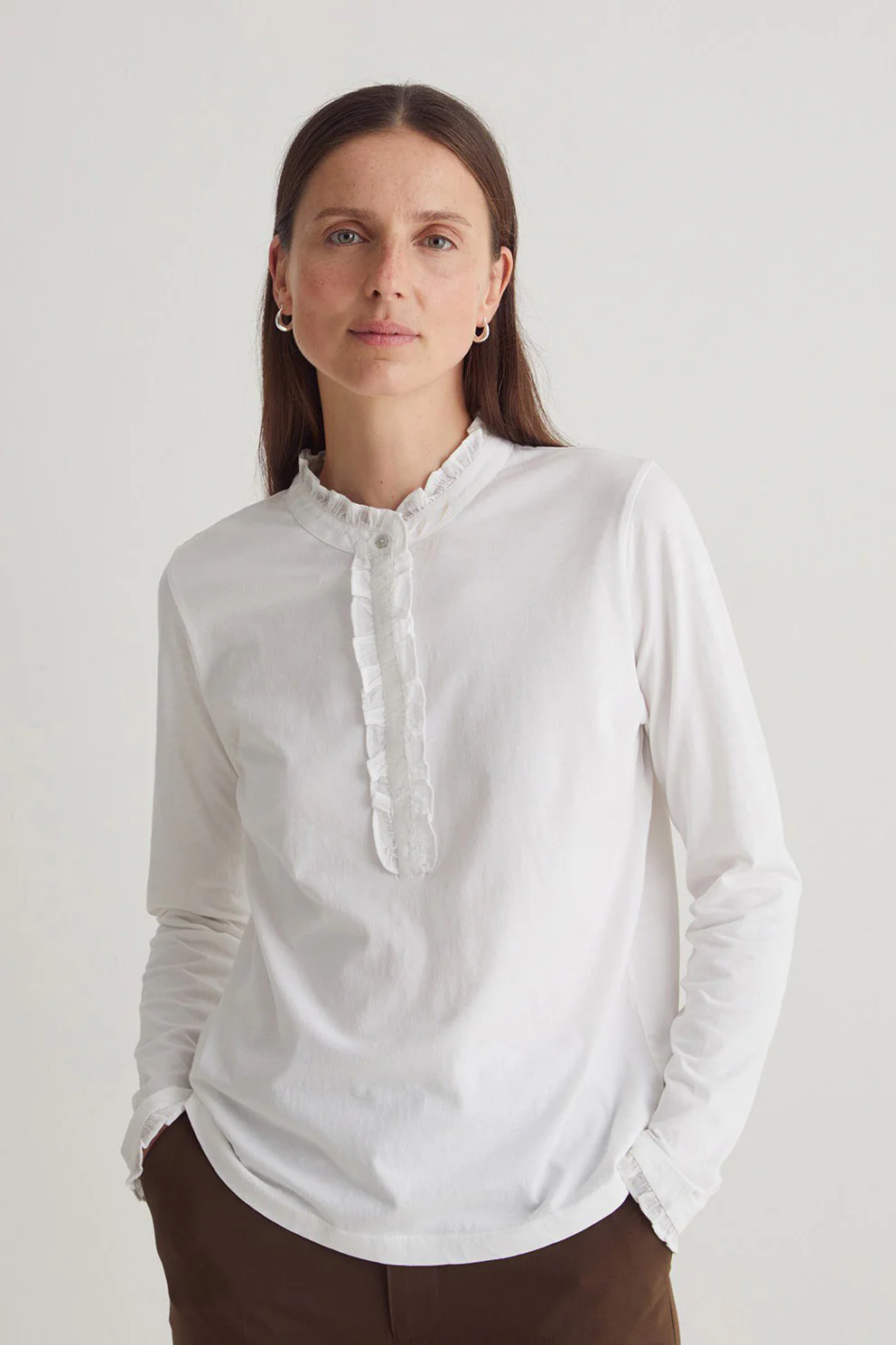 Cotton Jersey Top with Ruffles - White - Image 2