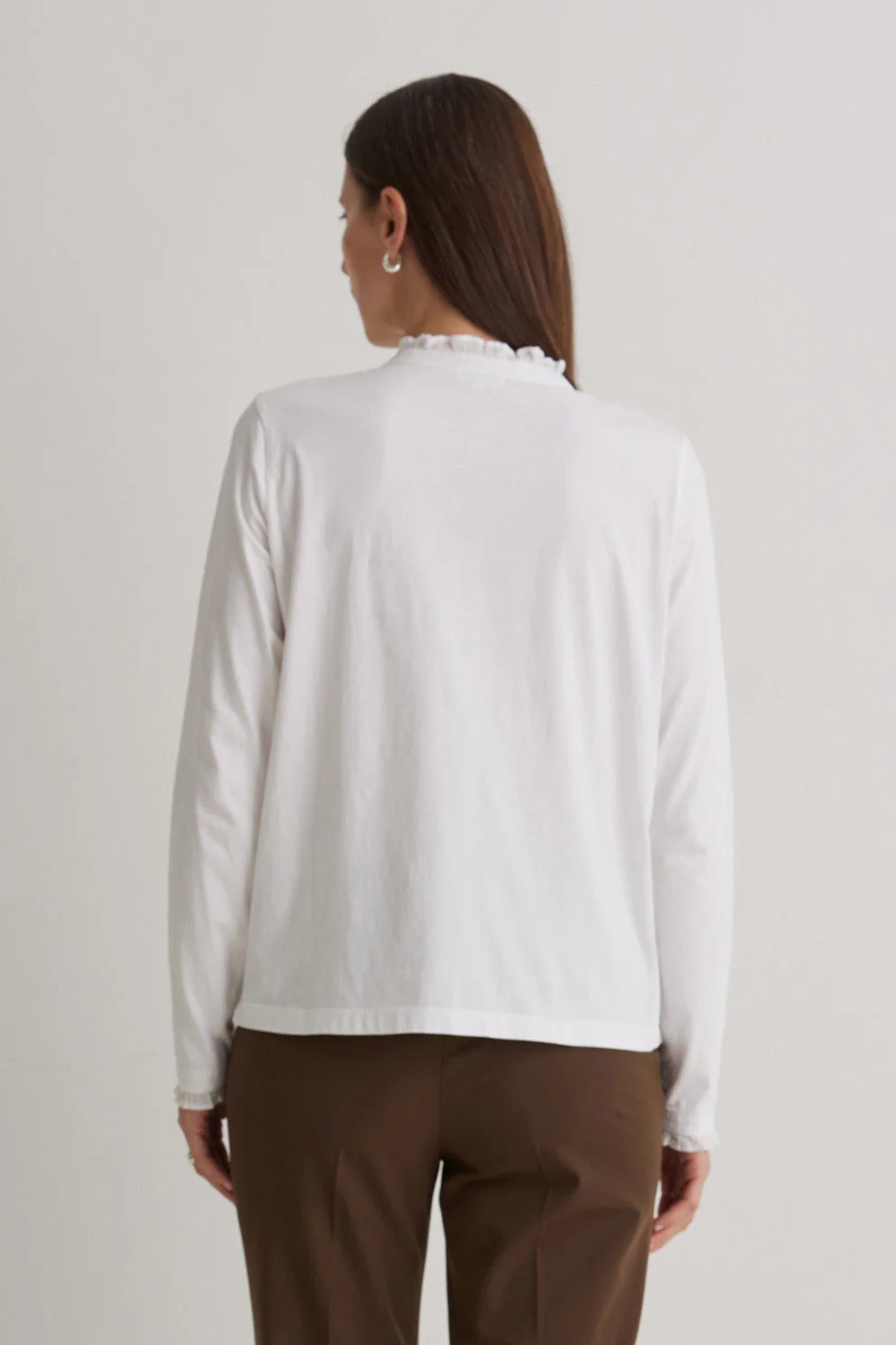 Cotton Jersey Top with Ruffles - White - Image 3