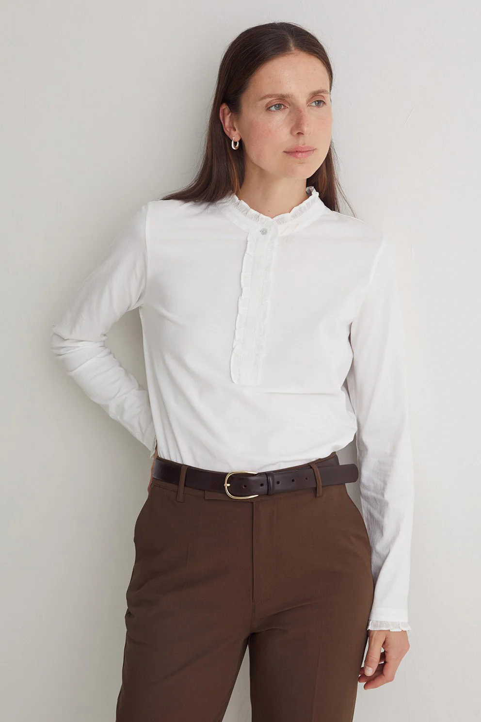 Cotton Jersey Top with Ruffles - White - Image 5
