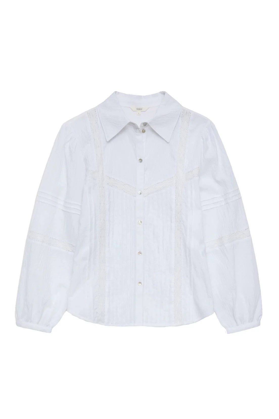 Cotton Shirt with Decorative Stitching - White