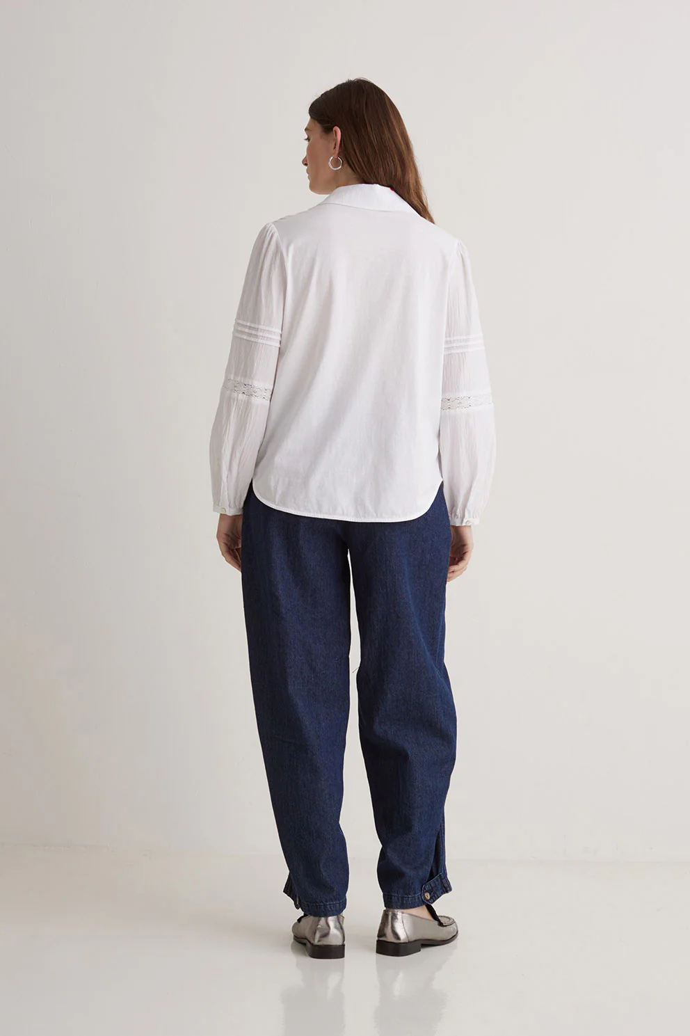 Cotton Shirt with Decorative Stitching - White - Image 3
