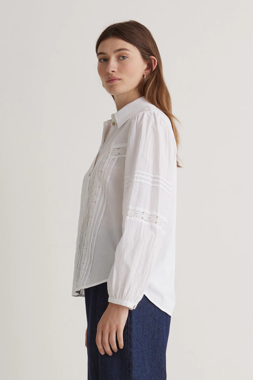 Cotton Shirt with Decorative Stitching - White - Image 4