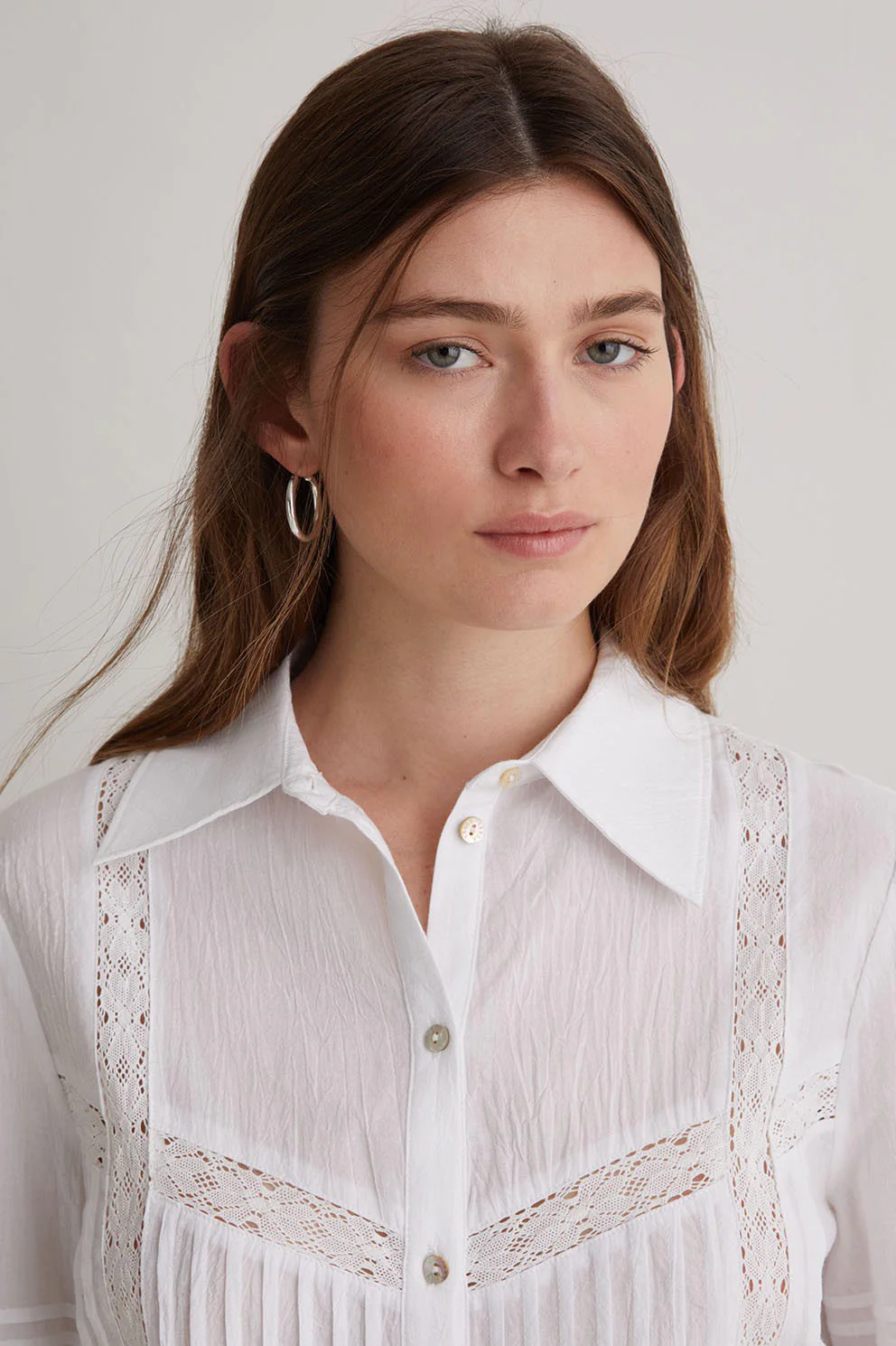 Cotton Shirt with Decorative Stitching - White - Image 5