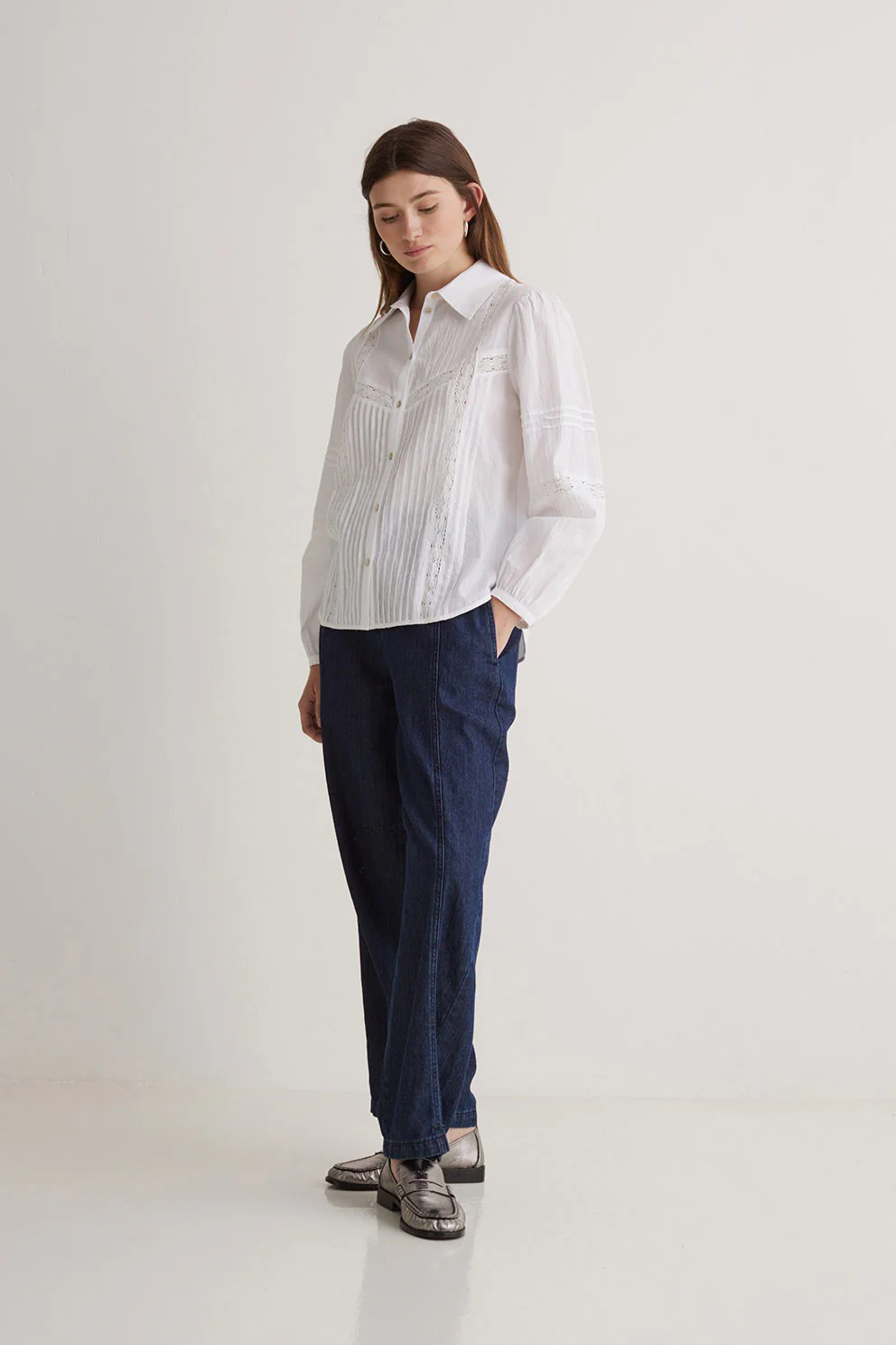 Cotton Shirt with Decorative Stitching - White - Image 6