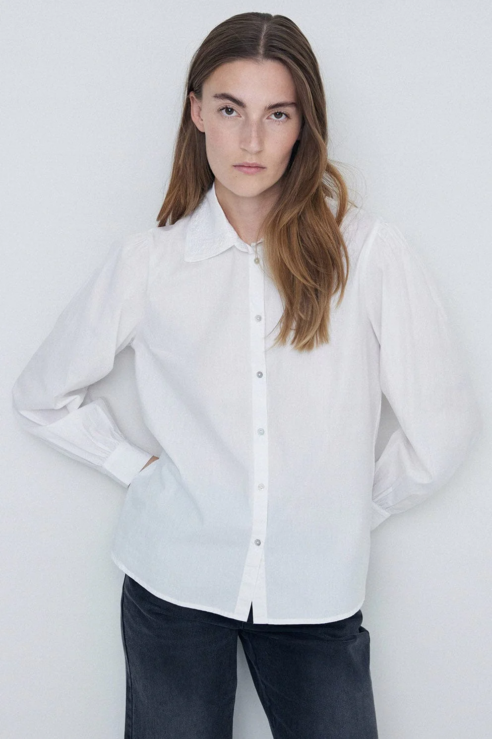 Cotton Shirt With Embroidery Detail - White - Image 2