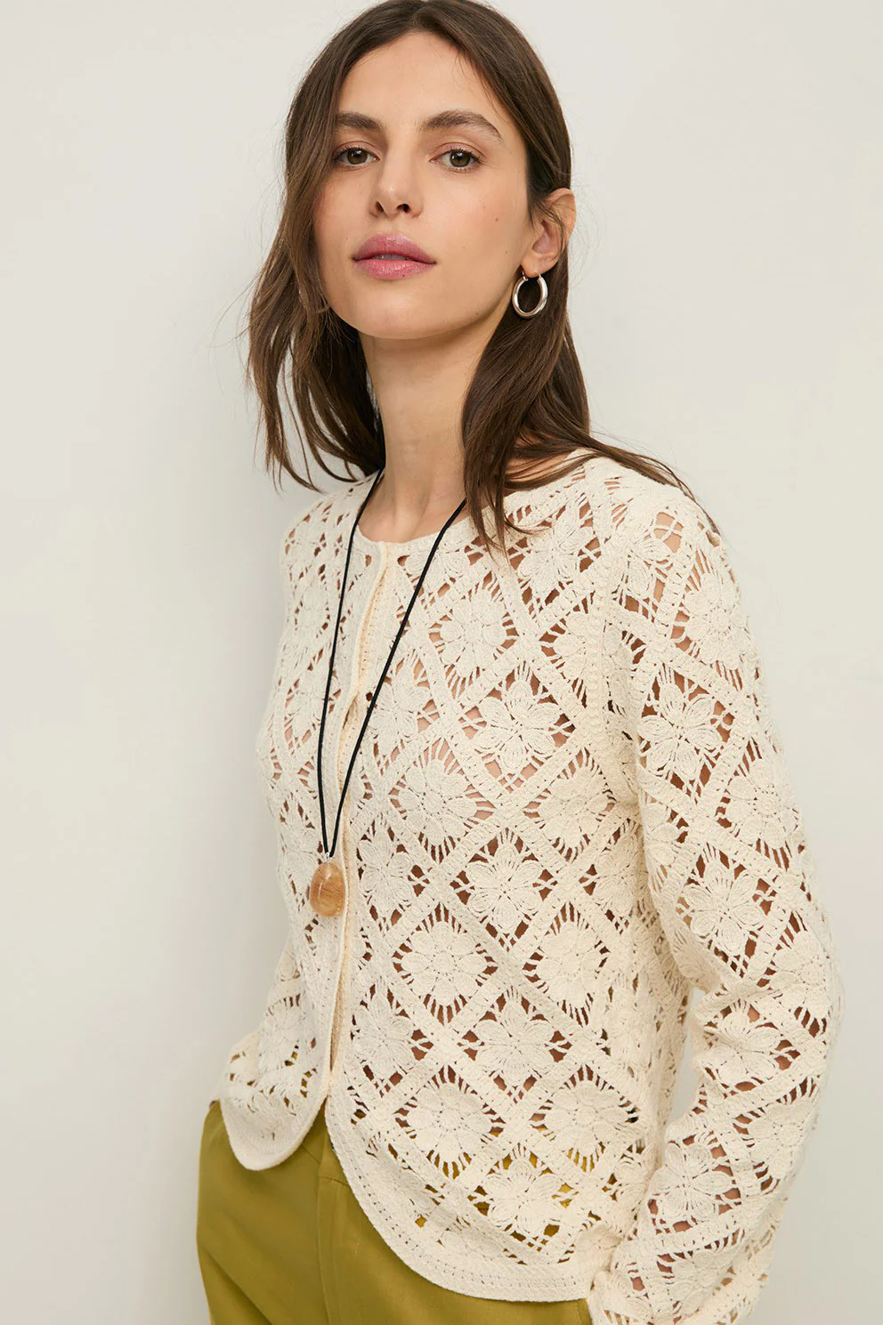 Crochet Cardigan - Ecru - Image 2