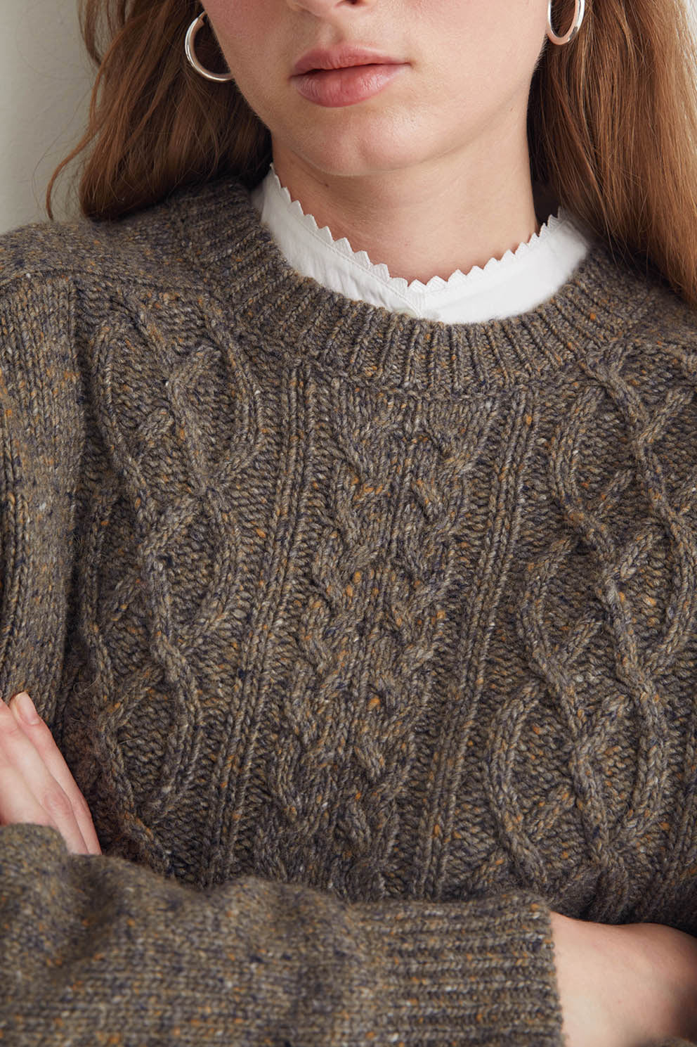 Extrafine Merino Wool Blend Cable Knit Jumper - Brown - Image 2