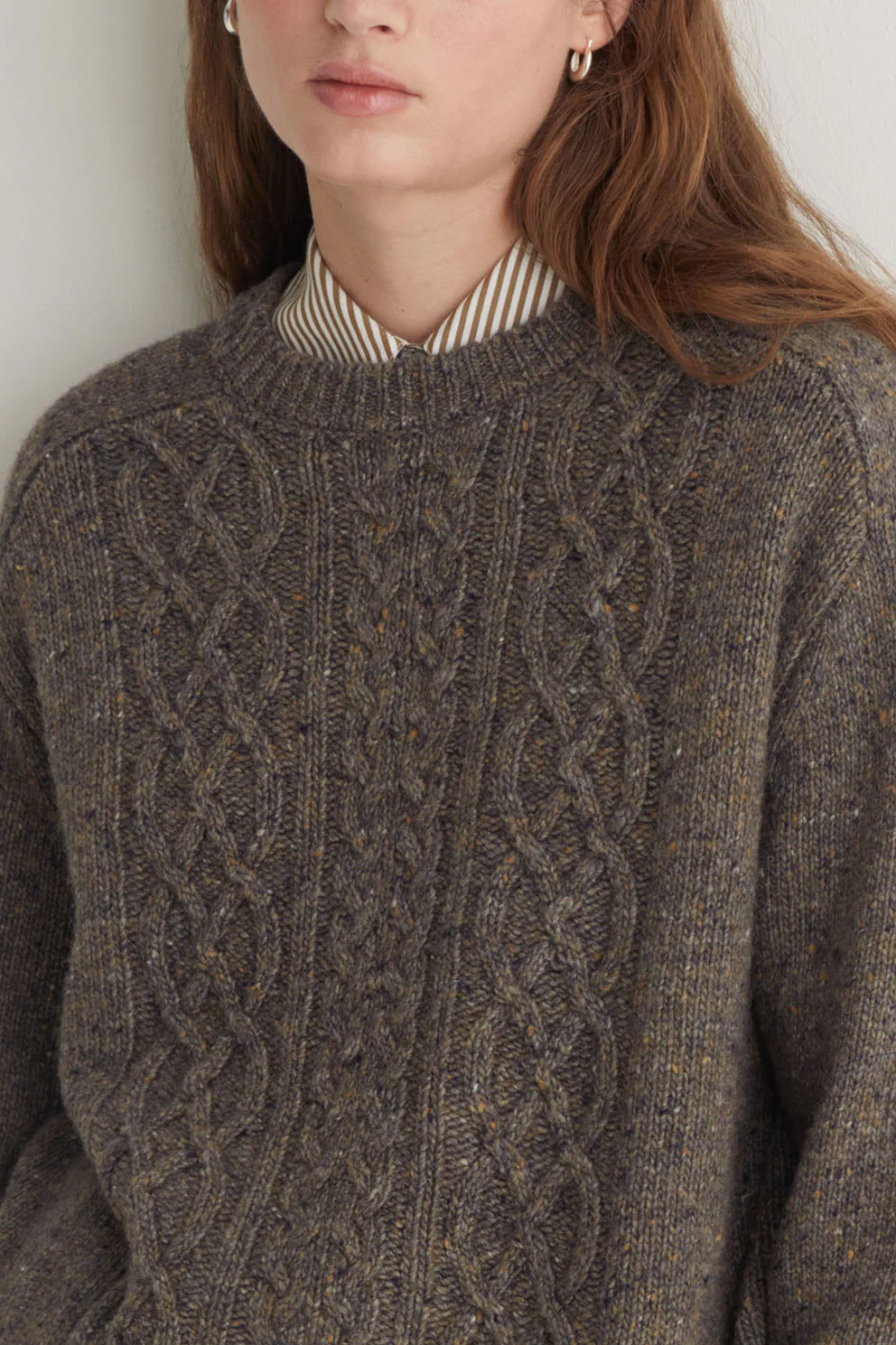 Extrafine Merino Wool Blend Cable Knit Jumper - Brown - Image 4