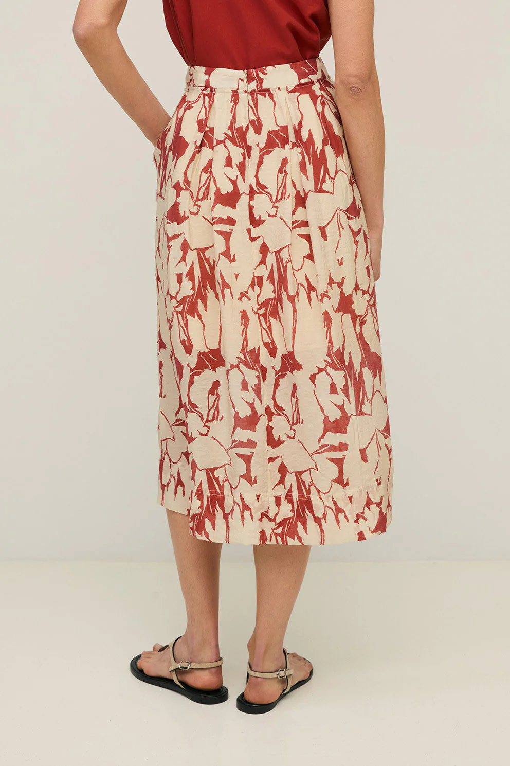 Floral Printed Midi Skirt - Dark Red - Image 2