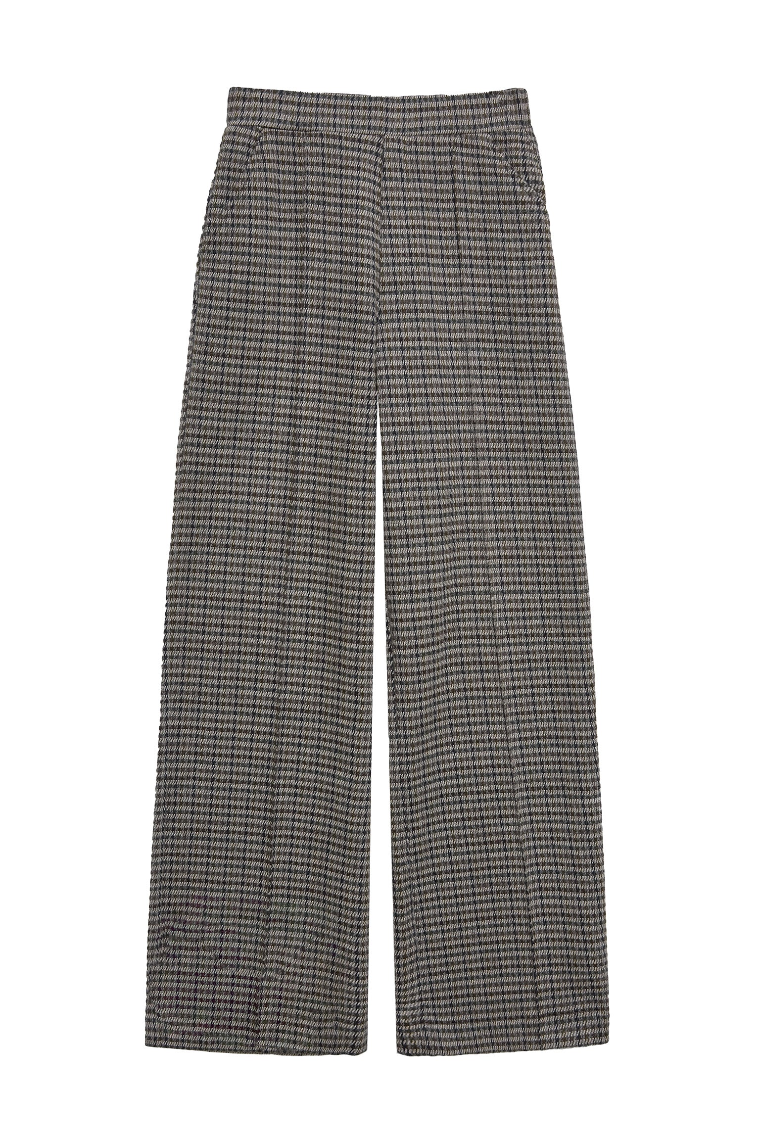 Jacquard Check Wide Leg Trousers - Grey