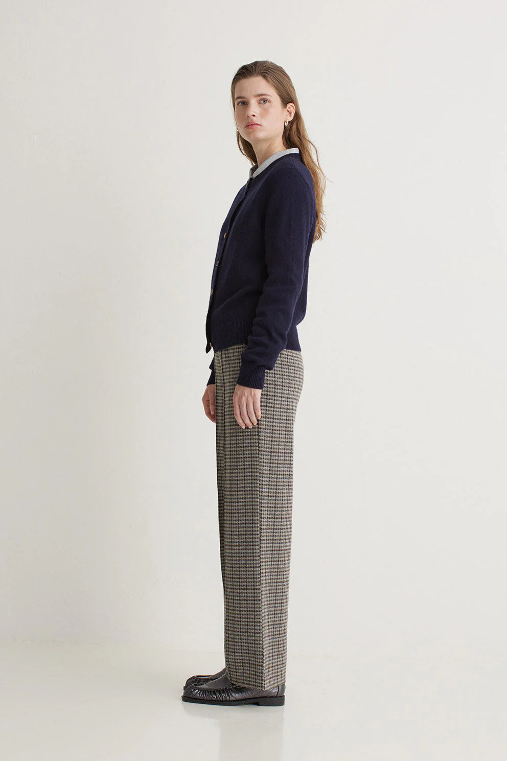 Jacquard Check Wide Leg Trousers - Grey - Image 3