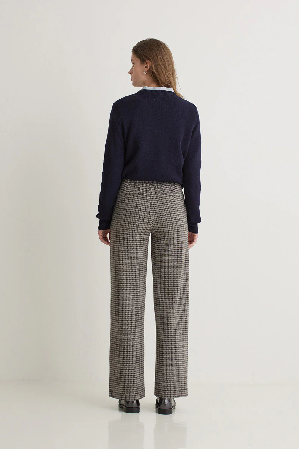 Jacquard Check Wide Leg Trousers - Grey - Image 4