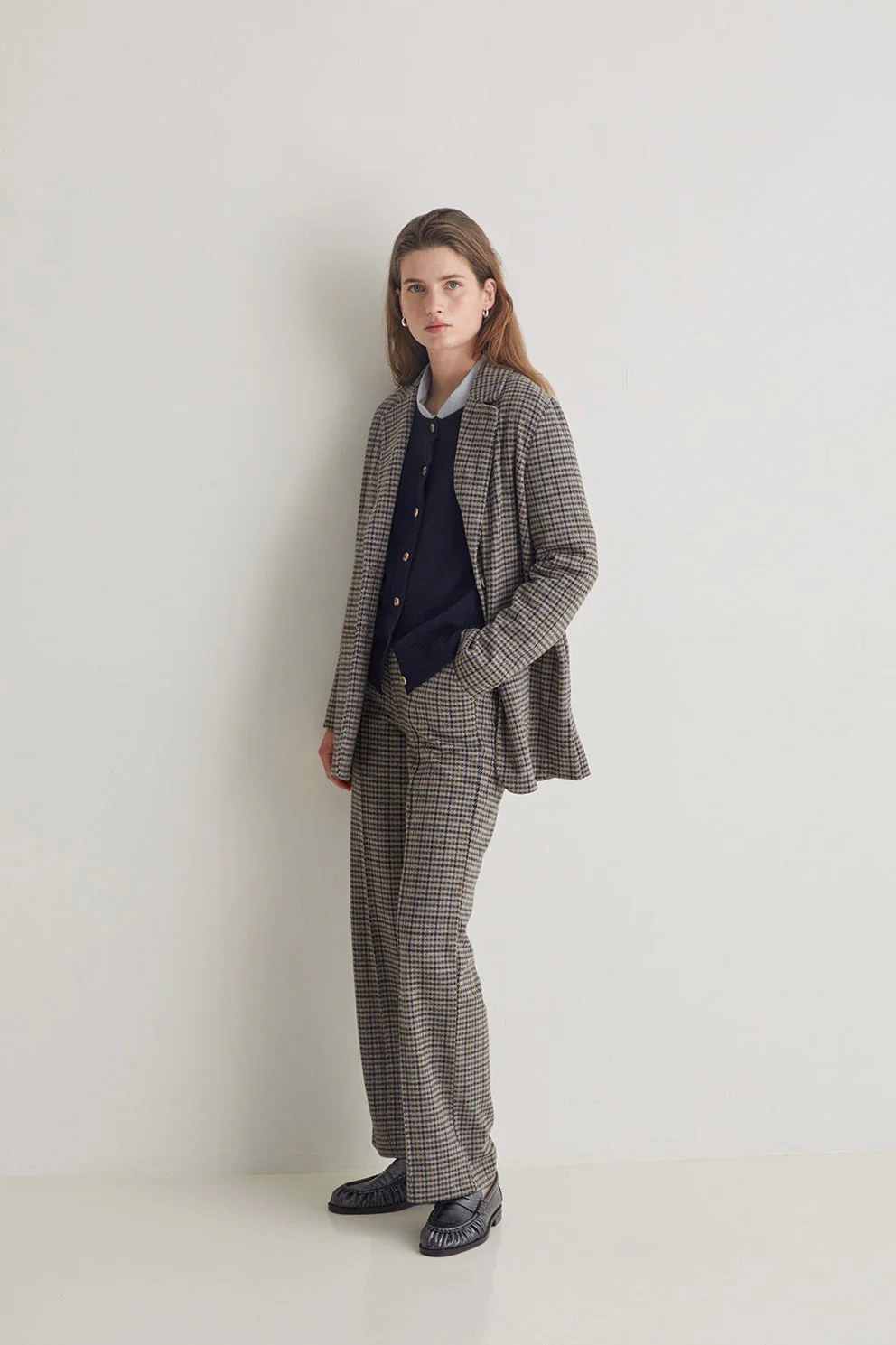Jacquard Check Wide Leg Trousers - Grey - Image 5