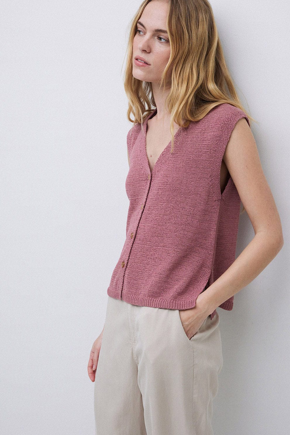 Lima Cotton/Linen Waistcoat - Rosa Viejo - Image 3