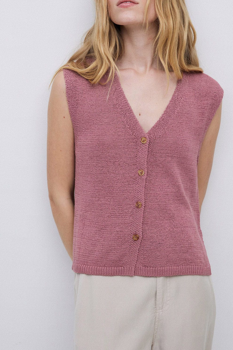 Lima Cotton/Linen Waistcoat - Rosa Viejo - Image 4