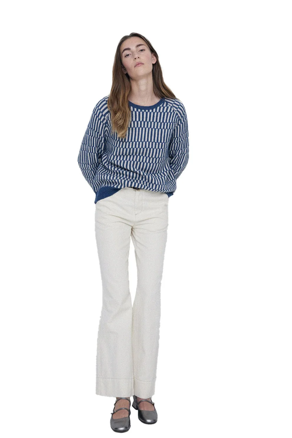 Line Detail Knitted Jumper - Uniform Blue